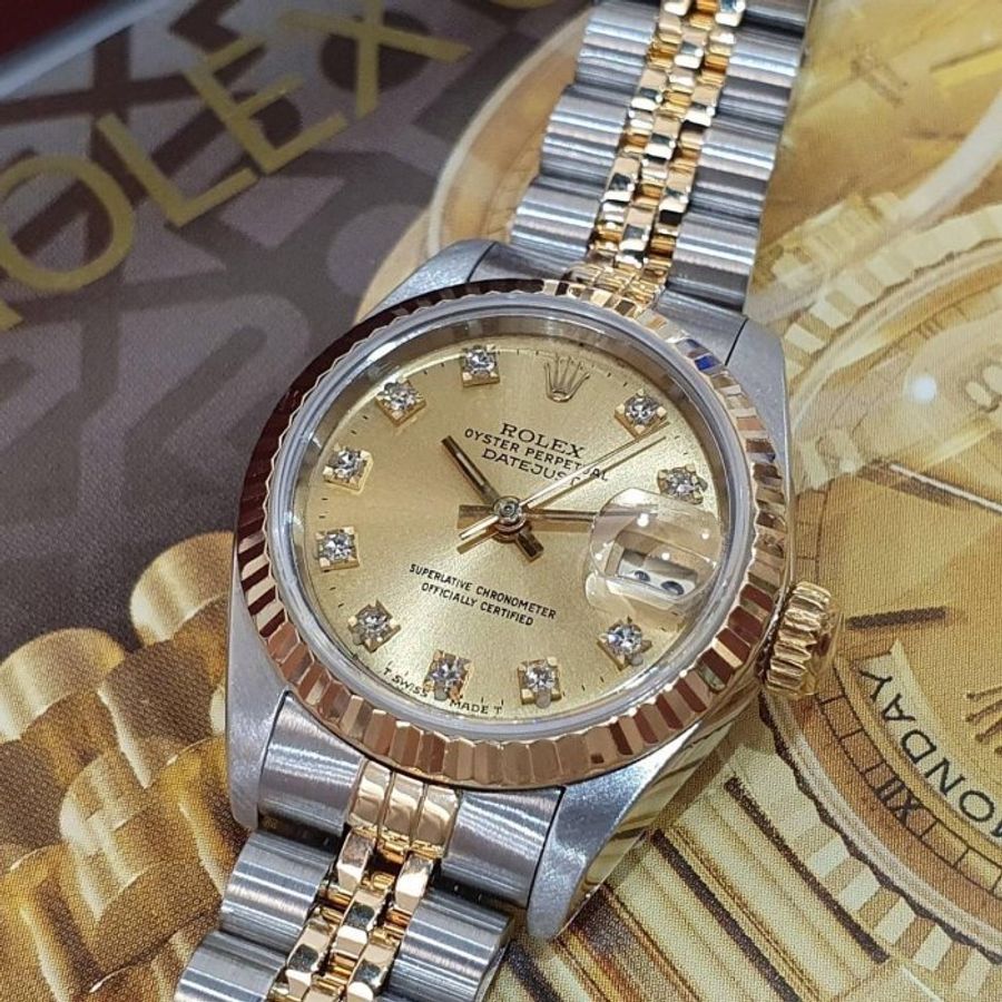 【大眾名錶】ROLEX 勞力士 69173 Datejust 女錶經典款 金十鑽面盤 舊包台 大眾名錶G239-5