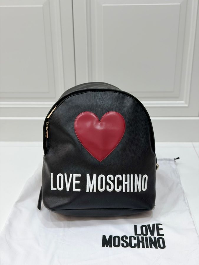 《仙闆名牌精品》Moschino love Moschino 黑色 红心 愛心 水波紋 牛皮 後背包 肩背包 手提包-4