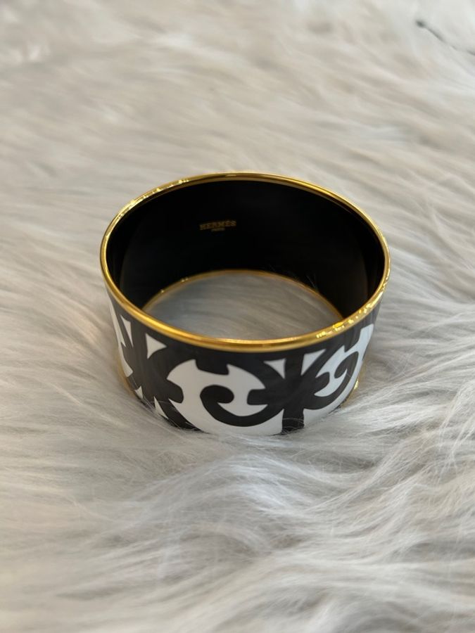 Hermes 黑白花紋圖騰 琺瑯手環-0