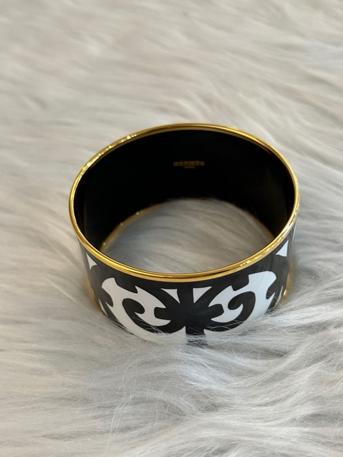 Hermes 黑白花紋圖騰 琺瑯手環-2