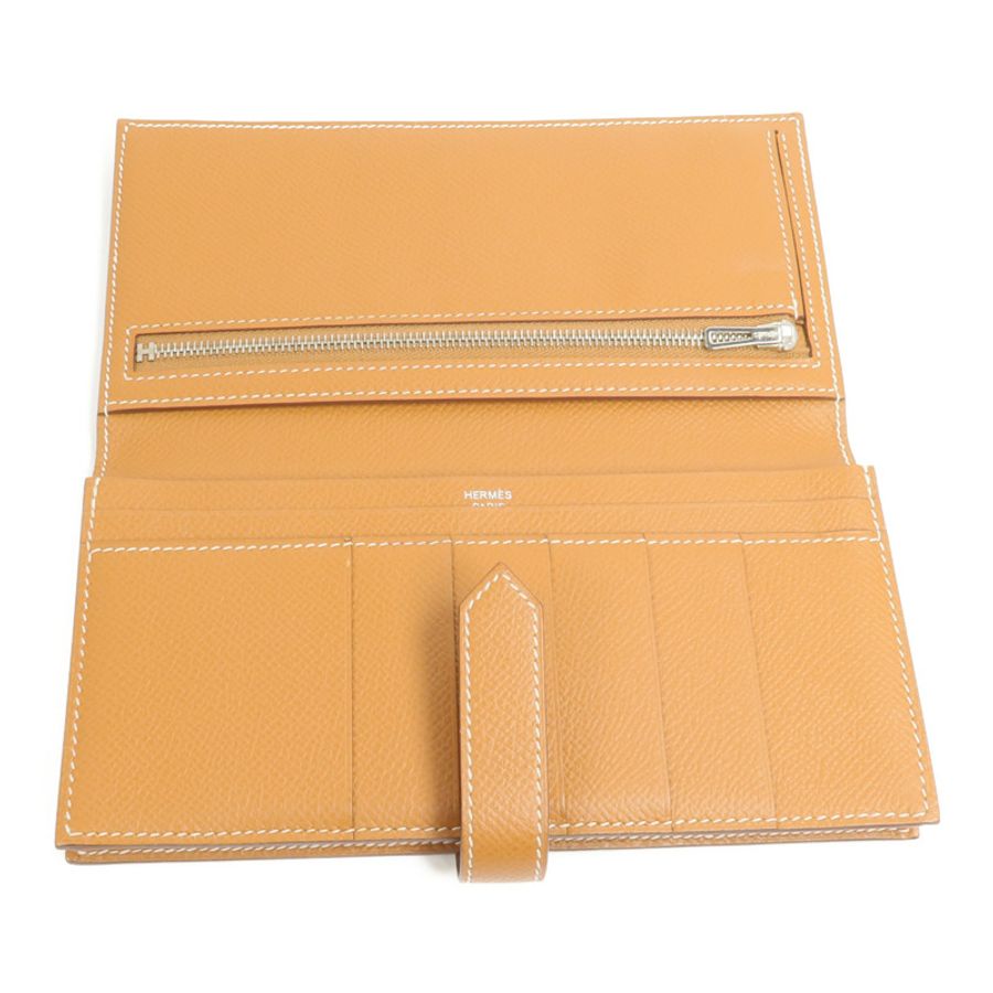HERMES Epsom皮革Bearn W Snap Wallet長錢包Gold-11