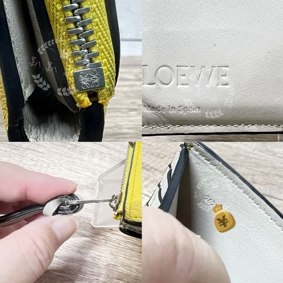 ~~趴趴小舖~~LOEWE經典LOGO牛皮釦式L拉鍊零錢短夾 (2606014199)配件齊,附鑑定證明-5