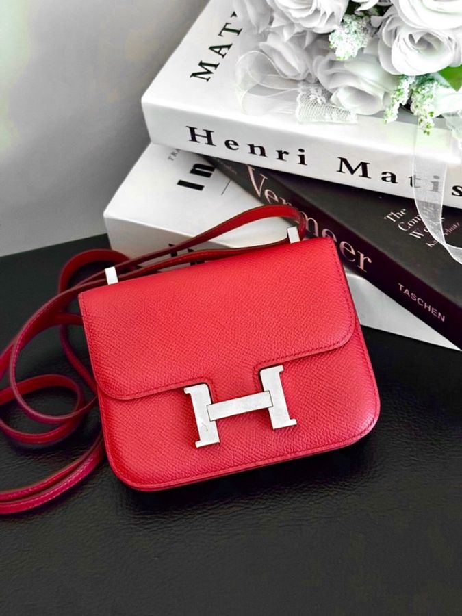 二手愛馬仕 Hermes 康康Constance 19 紅色 epsom皮 銀扣單肩包-10
