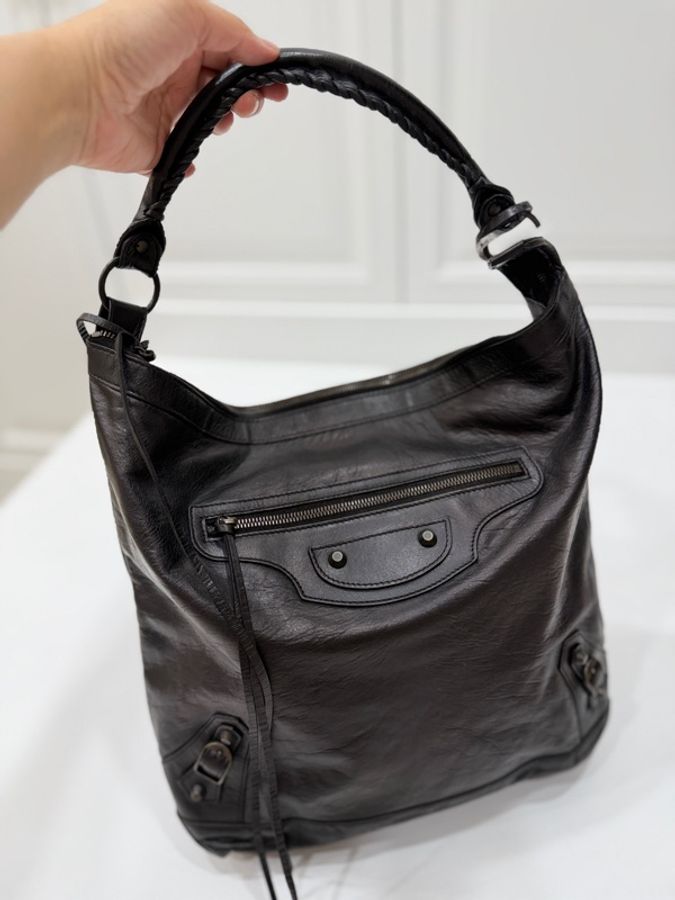BALENCIAGA 巴黎世家 THE DAY HOBO 黑色 機車包 側背包 肩背包 手提包-6