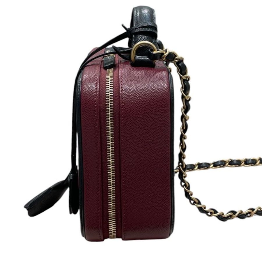 CHANEL 香奈兒 A93343 CC FILIGREE VANITY CASE 復古箱包 荔枝牛皮 酒紅色 金釦-4