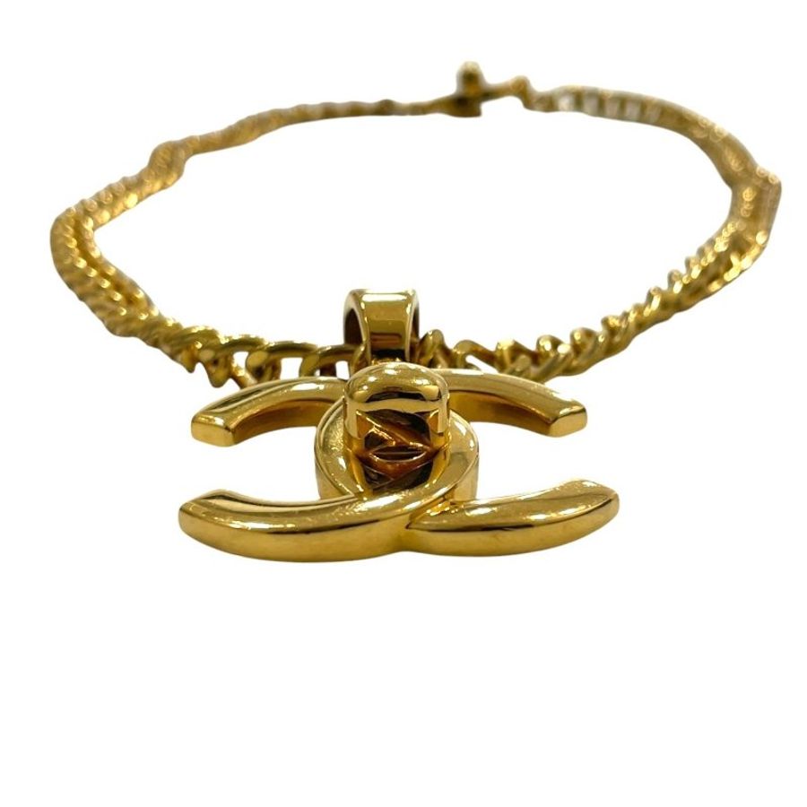 CHANEL 香奈兒 96P TURN-LOCK 鎖頭造型項鍊 合金 金色-6