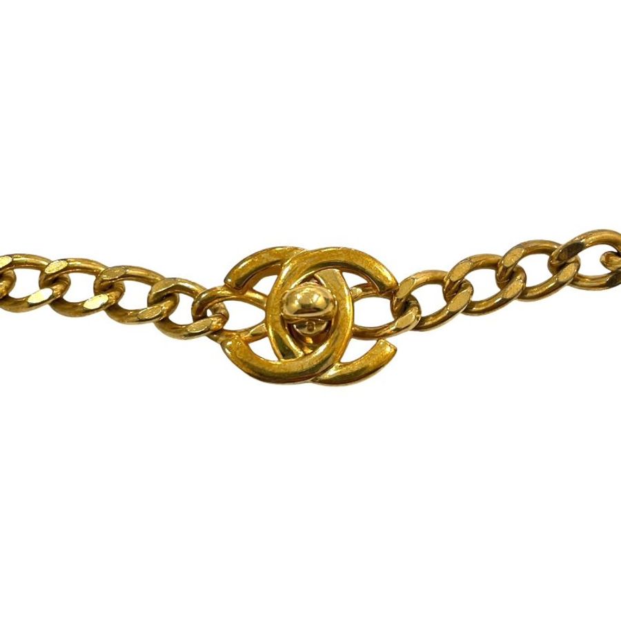 CHANEL 香奈兒 96P TURN-LOCK 鎖頭造型項鍊 合金 金色-9