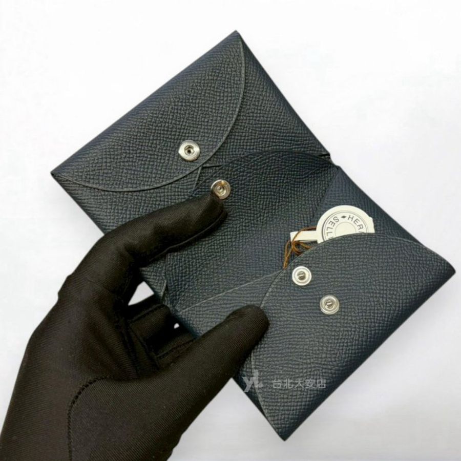 A13269-Hermes Calvi duo 海洋藍Z7 Epson皮對開零錢卡-6