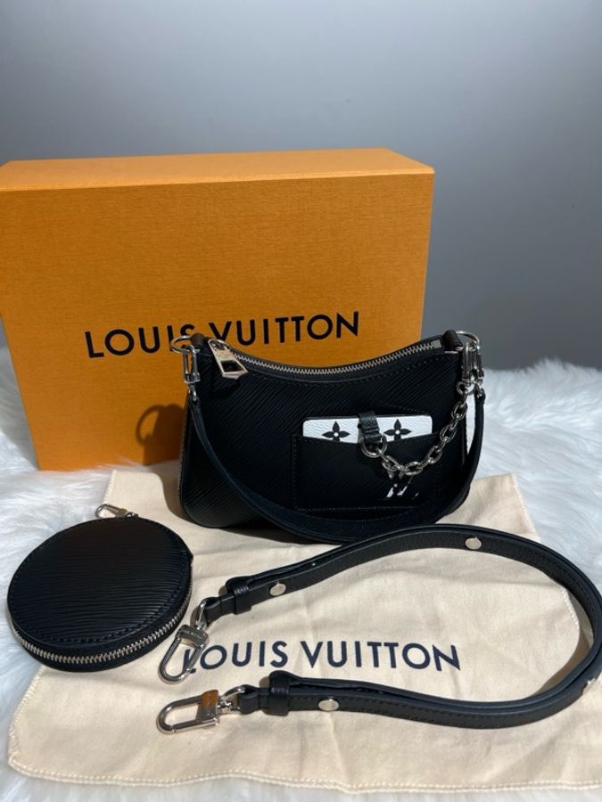 LV/路易威登 Marellini EPI皮黑銀小號腋下包 芯片款 黑白配色超級百搭 98新-0
