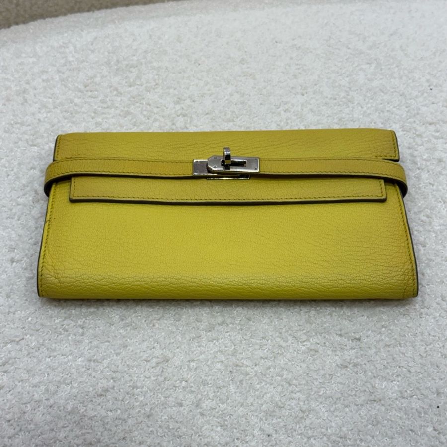 Hermès Kelly 黃銀扣長夾-2