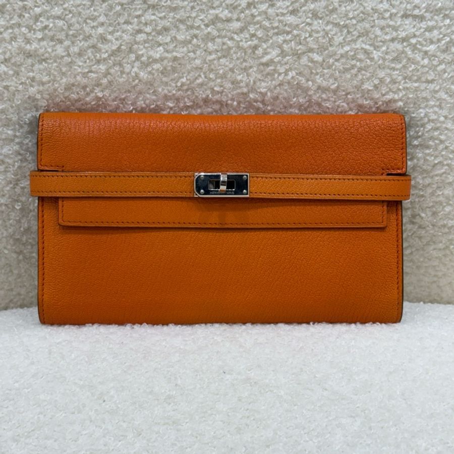 Hermès Kelly 橘銀扣長夾-0