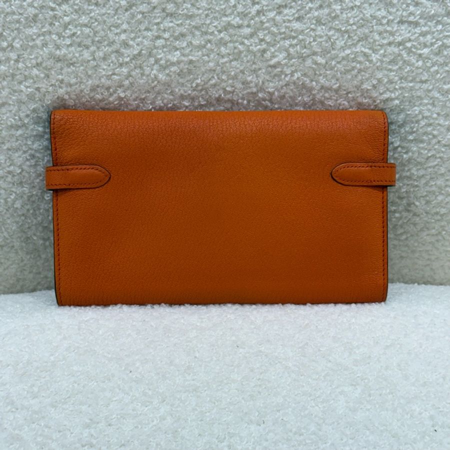 Hermès Kelly 橘銀扣長夾-1