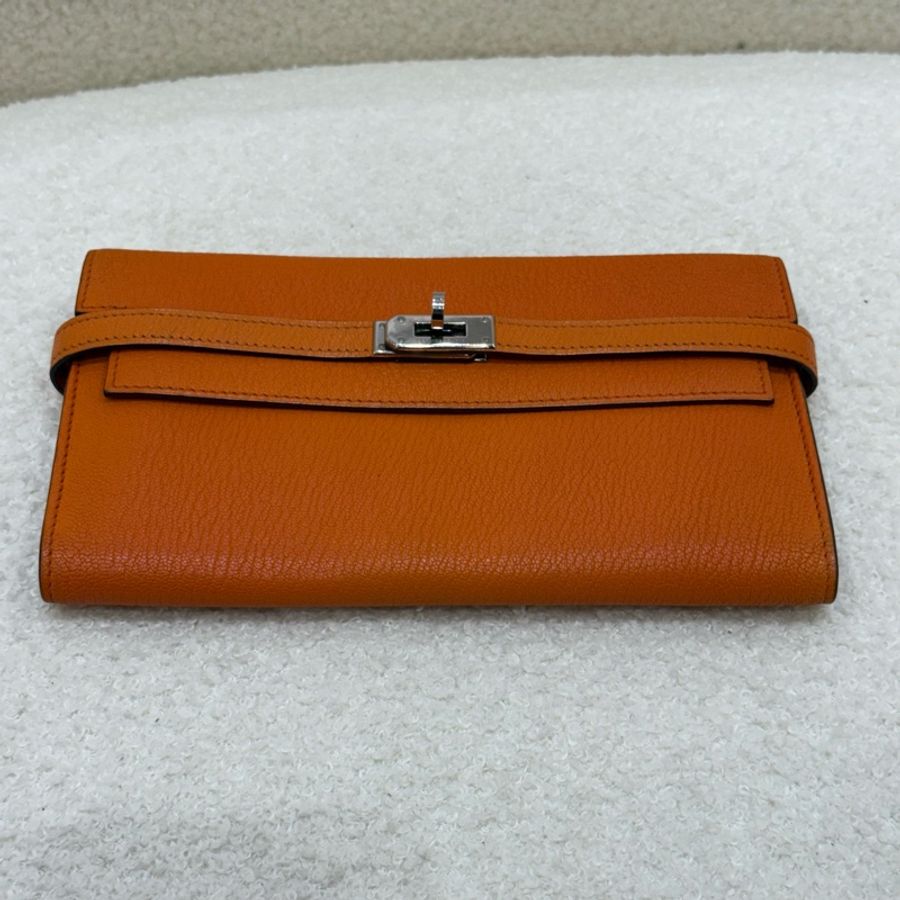 Hermès Kelly 橘銀扣長夾-2