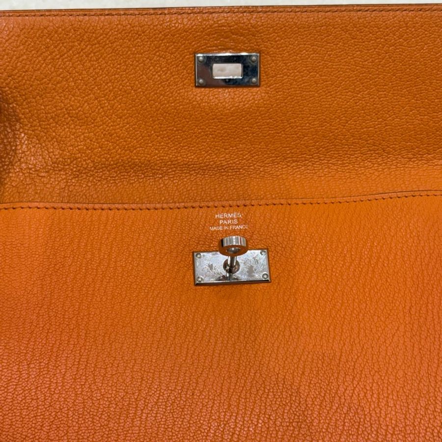 Hermès Kelly 橘銀扣長夾-3