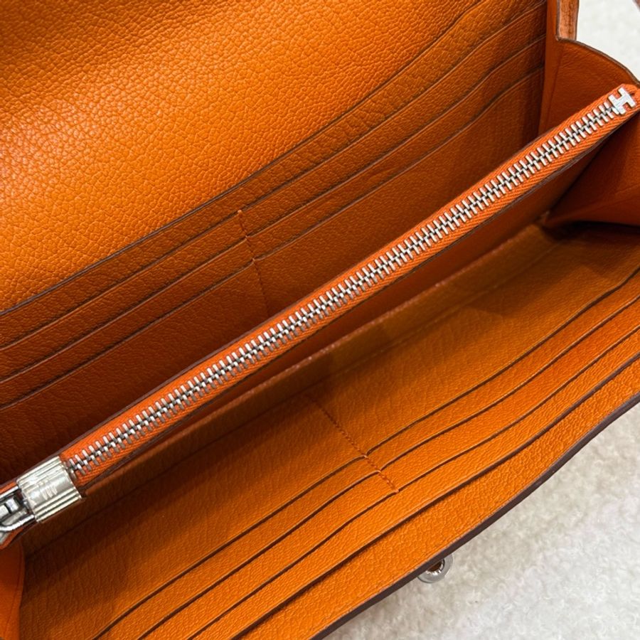 Hermès Kelly 橘銀扣長夾-4