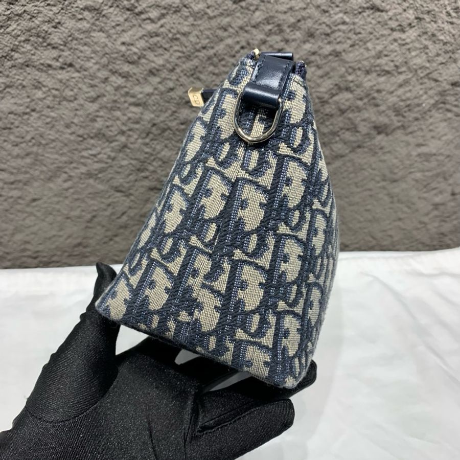 ❤️Dior/迪奧 oblique老花刺繡飯盒包手提包 藍色-4