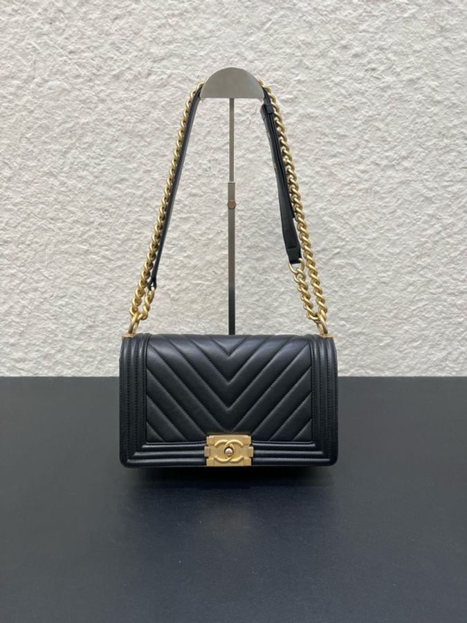 98新Chanel香奈兒黑金羊皮 leboy中號鏈條包單肩斜挎包-0