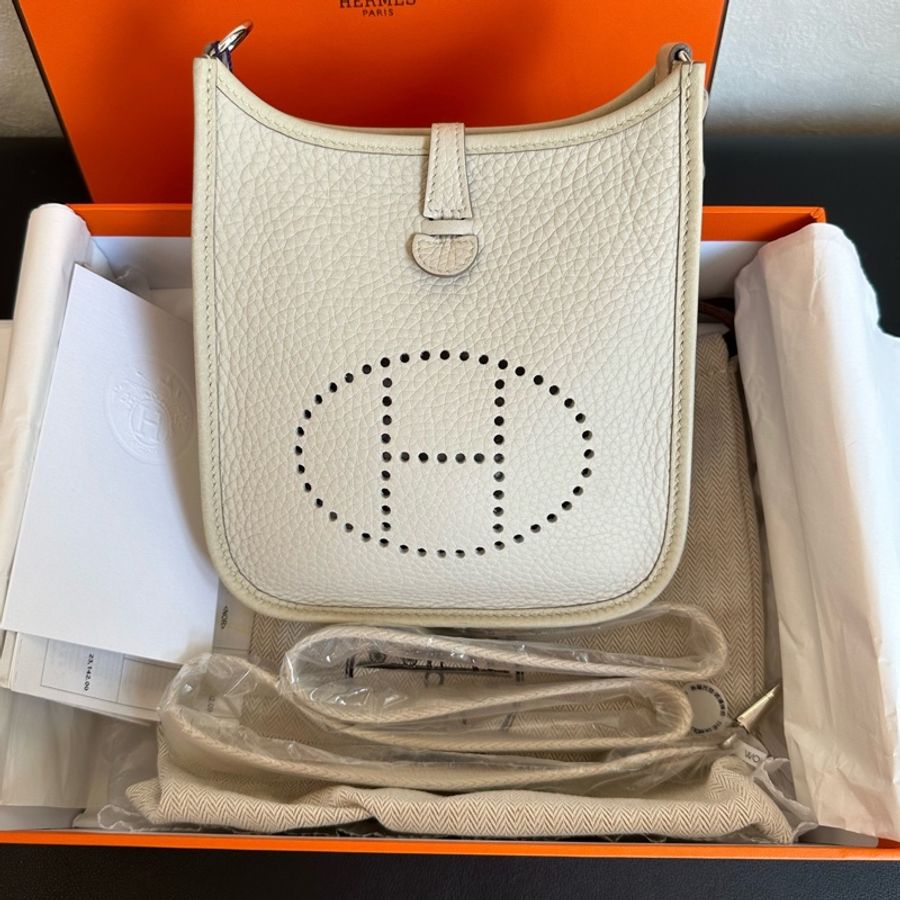 Hermes/愛馬仕 Evelyne 伊芙琳Mini 冰川白 w刻-0