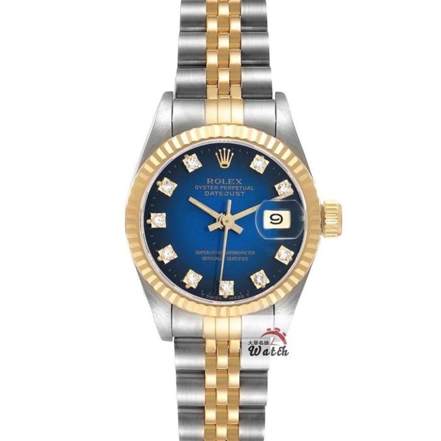 【大眾名錶】ROLEX勞力士69173 Datejust 蠔式女錶 太陽圈 原廠漸層藍十鑽面盤 錶徑26mm 自動上鍊 18K金及不鏽鋼 B1287-0