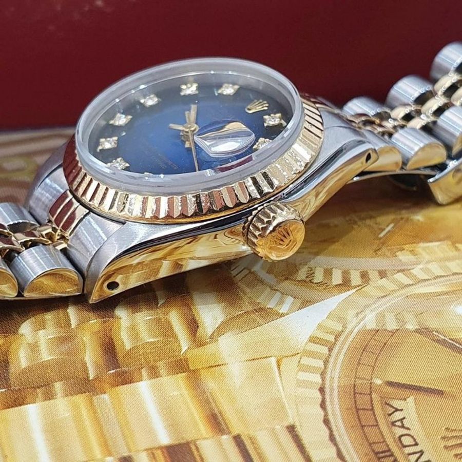【大眾名錶】ROLEX勞力士69173 Datejust 蠔式女錶 太陽圈 原廠漸層藍十鑽面盤 錶徑26mm 自動上鍊 18K金及不鏽鋼 B1287-6