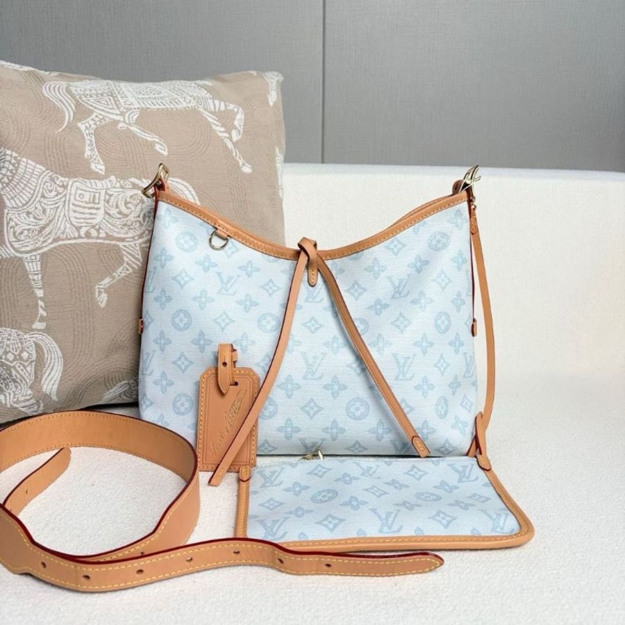 LV 限定淡藍色Carryall 小號 芯片款 28*24*13 95 新配件塵袋 子包 肩帶-1
