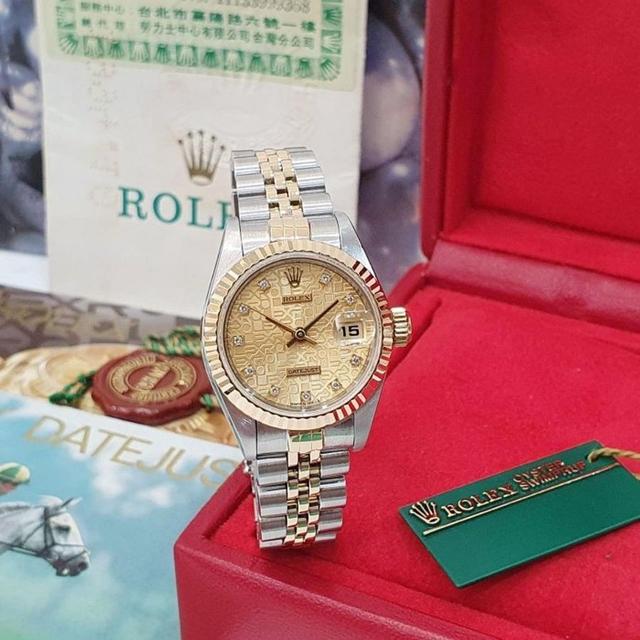 【大眾名錶】ROLEX 勞力士 69173 Datejust 半金女錶 全配件 台灣保單 金色十鑽紀念面盤 錶徑26mm 自動上鍊 G298-1