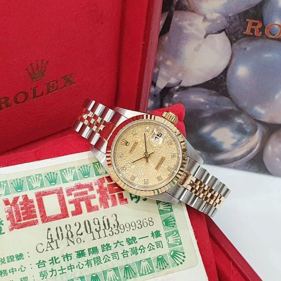 【大眾名錶】ROLEX 勞力士 69173 Datejust 半金女錶 全配件 台灣保單 金色十鑽紀念面盤 錶徑26mm 自動上鍊 G298-2