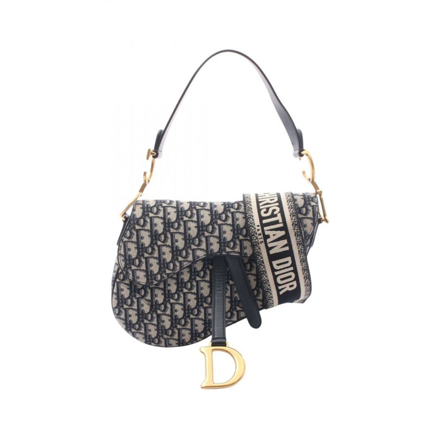Christian Dior SADDLE Oblique 斜背肩包，帆布皮革，海軍藍-0
