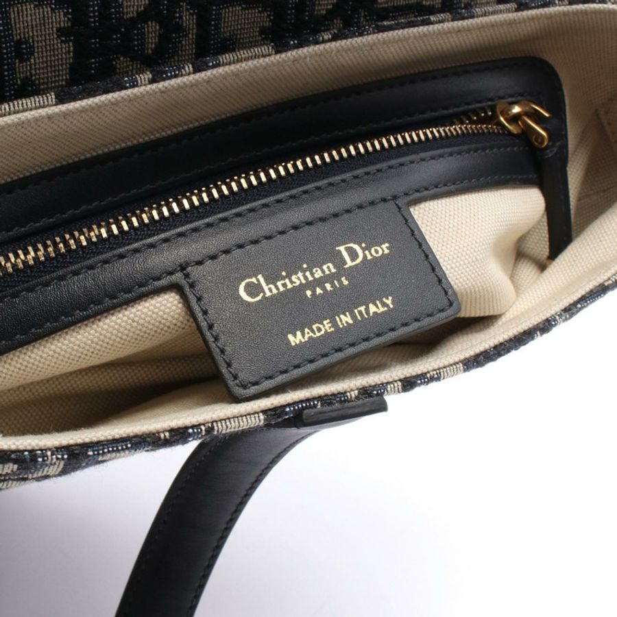 Christian Dior SADDLE Oblique 單肩手提包,帆布皮革,海軍藍/米色,二手-3