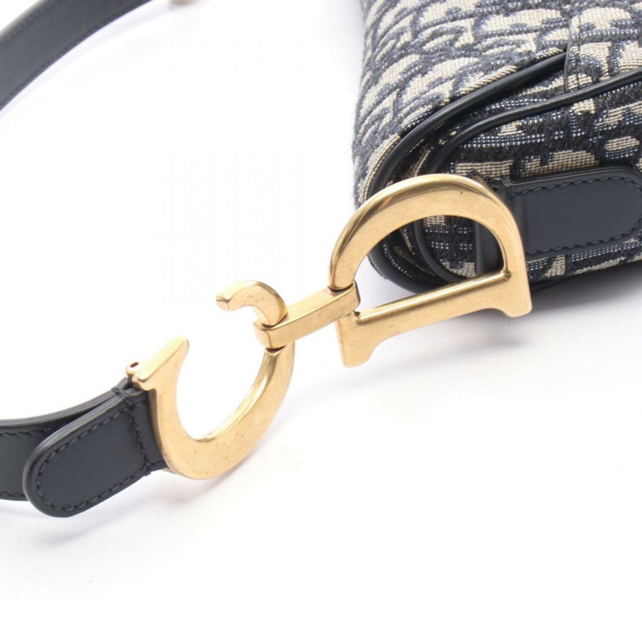 Christian Dior SADDLE Oblique 單肩手提包,帆布皮革,海軍藍/米色,二手-5