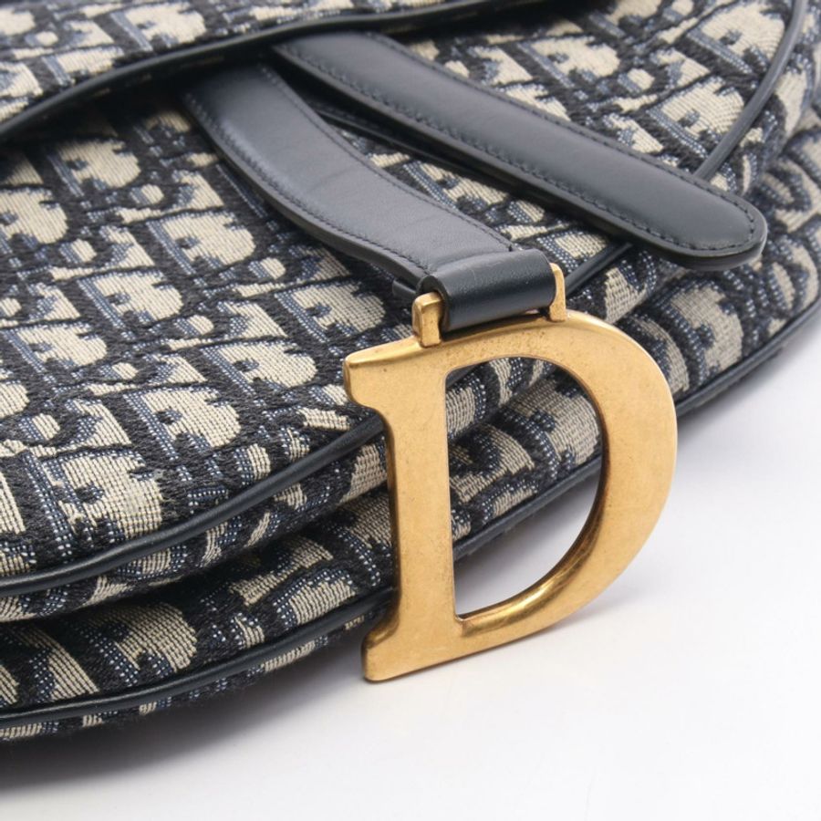 Christian Dior SADDLE Oblique 單肩手提包,帆布皮革,海軍藍/米色,二手-6