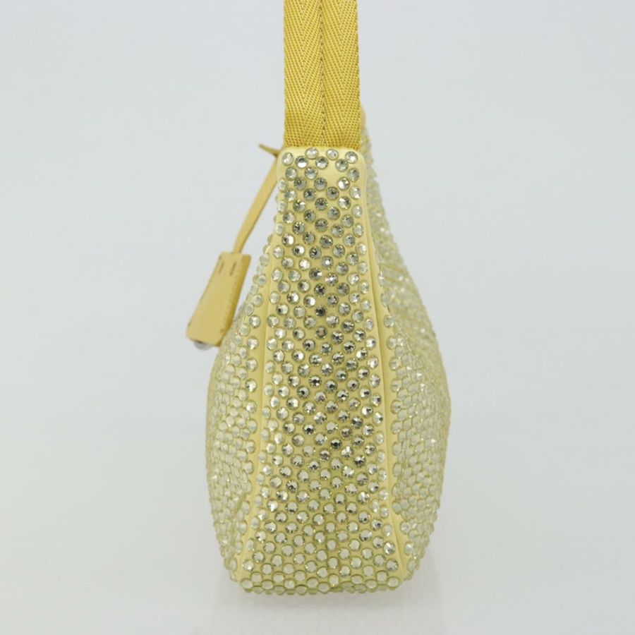 【日本直送】PRADA 鑲鑽手提包 緞面 黃銀色 正品 181892SM-3