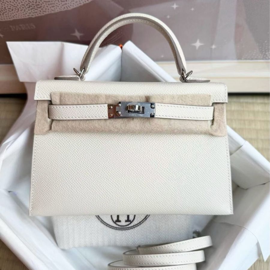Hermes  Mini Kelly 二代 奶昔白銀扣 epsom G刻 6月票-0