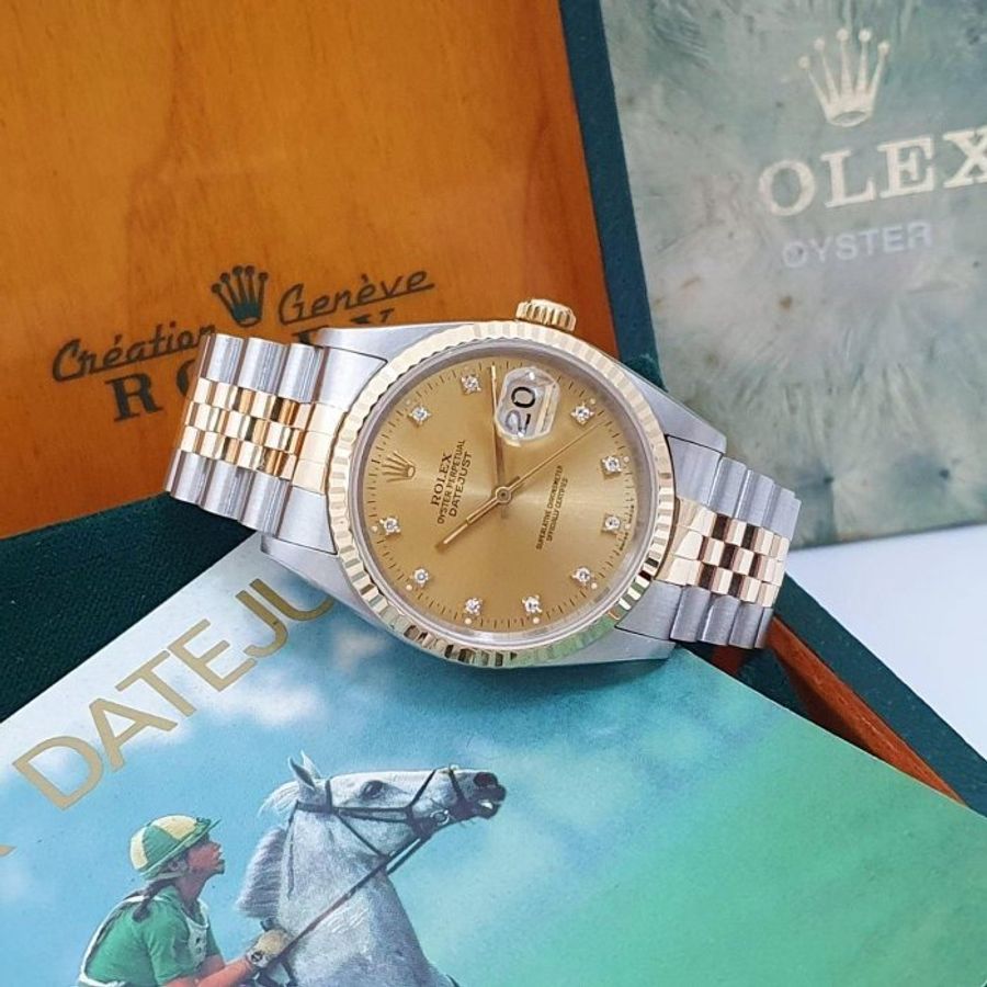 【大眾名錶】ROLEX勞力士 16233 Datejust 蠔式日誌 金色面盤 鑽石時標 錶徑36mm 大眾名錶G027-2