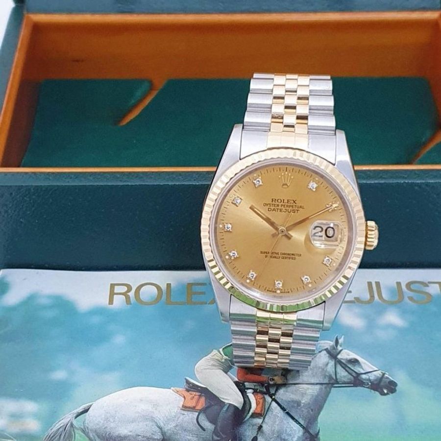 【大眾名錶】ROLEX勞力士 16233 Datejust 蠔式日誌 金色面盤 鑽石時標 錶徑36mm 大眾名錶G027-3