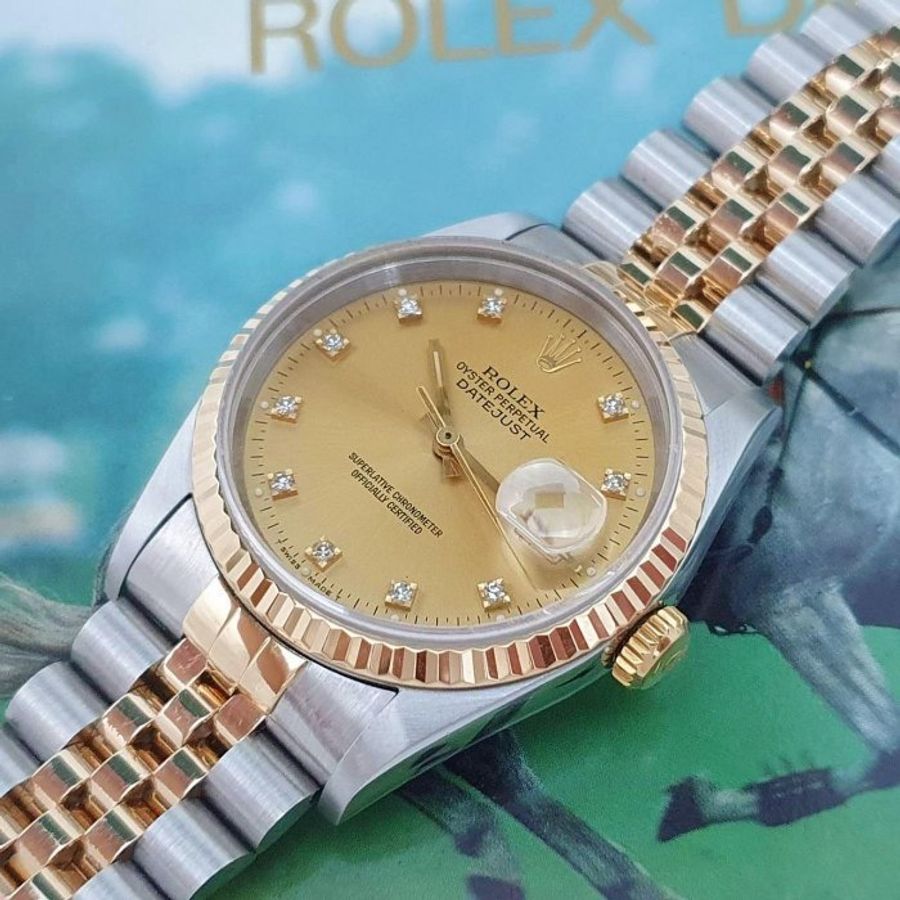【大眾名錶】ROLEX勞力士 16233 Datejust 蠔式日誌 金色面盤 鑽石時標 錶徑36mm 大眾名錶G027-5