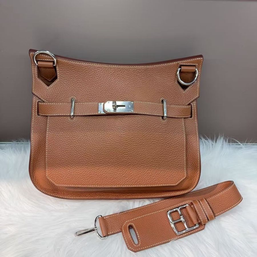Hermes 爱马仕 棕色银扣吉普赛34斜挎包 🈚配件-0
