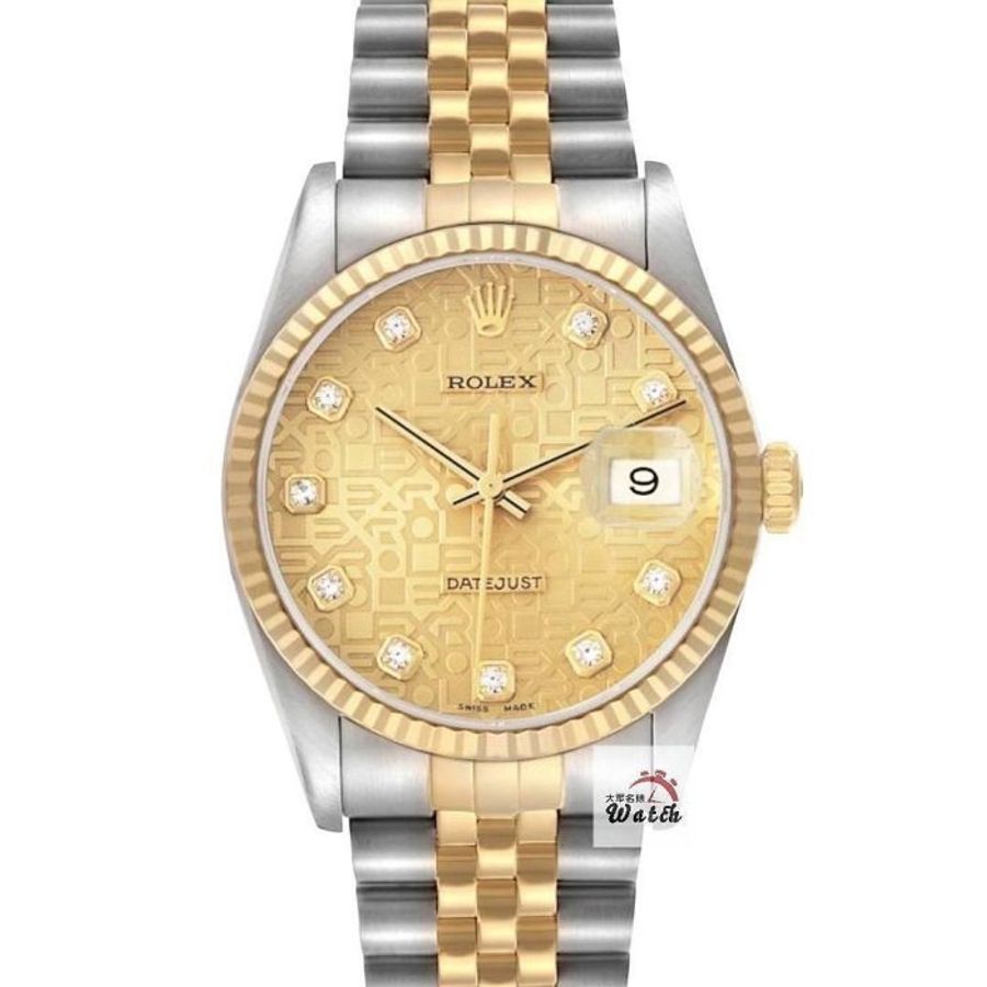 【大眾名錶】ROLEX 勞力士16233 Datejust 蠔式日誌DJ36 新包台 金色十鑽紀念面盤 大眾名錶G310-0