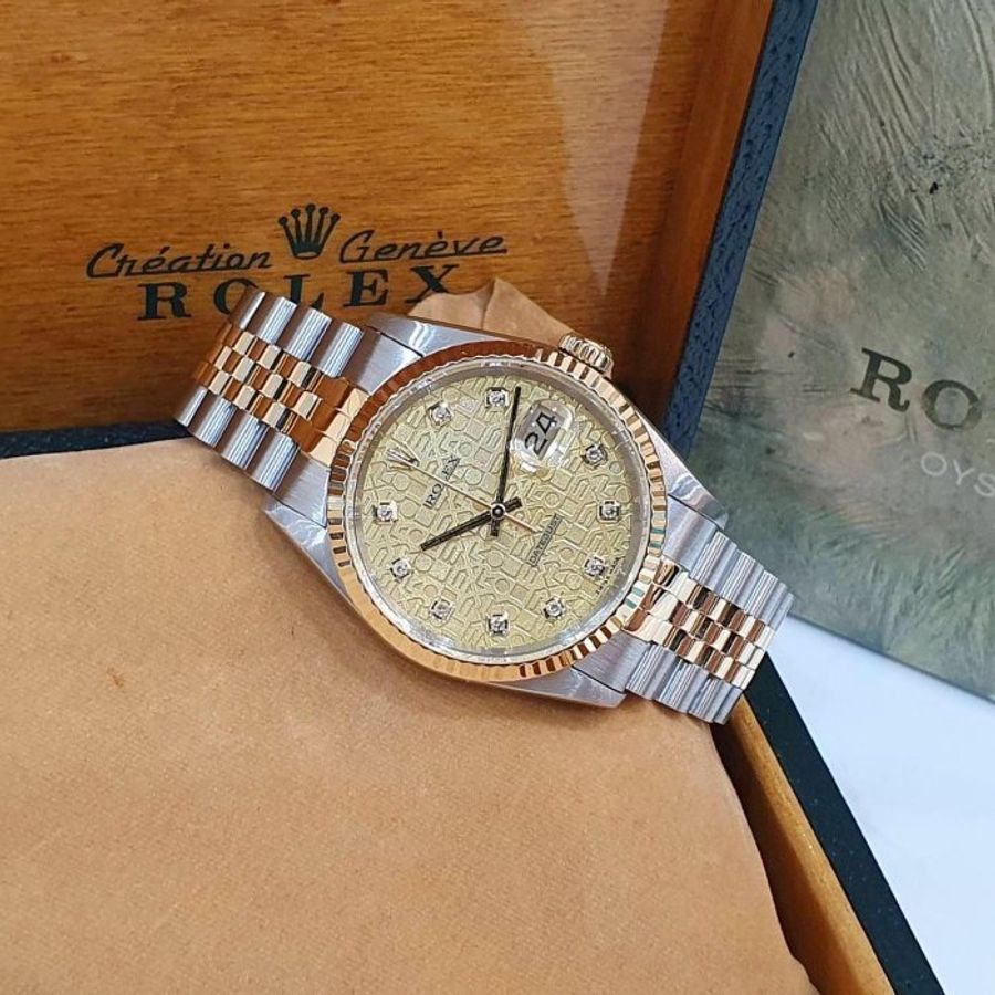 【大眾名錶】ROLEX 勞力士16233 Datejust 蠔式日誌DJ36 新包台 金色十鑽紀念面盤 大眾名錶G310-1