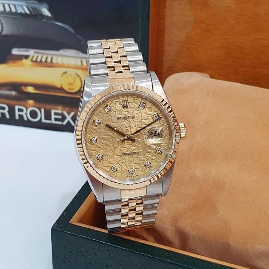 【大眾名錶】ROLEX 勞力士16233 Datejust 蠔式日誌DJ36 新包台 金色十鑽紀念面盤 大眾名錶G310-2
