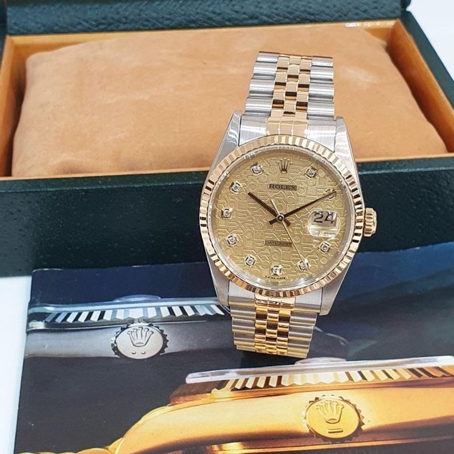 【大眾名錶】ROLEX 勞力士16233 Datejust 蠔式日誌DJ36 新包台 金色十鑽紀念面盤 大眾名錶G310-4