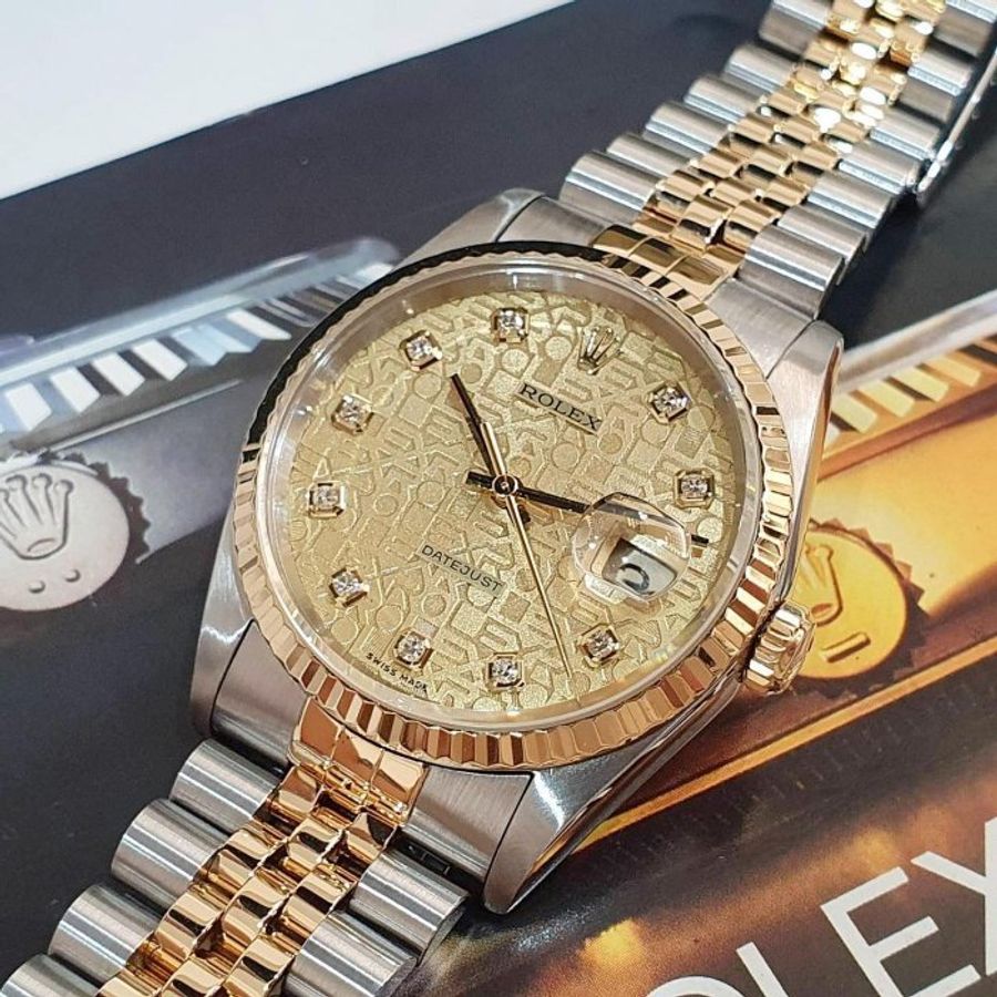【大眾名錶】ROLEX 勞力士16233 Datejust 蠔式日誌DJ36 新包台 金色十鑽紀念面盤 大眾名錶G310-5