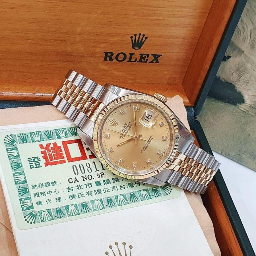 【大眾名錶】 Rolex 勞力士16233 Datejust 蠔式日誌 經典太陽圈 金色十鑽面盤 大眾名錶B1314-2