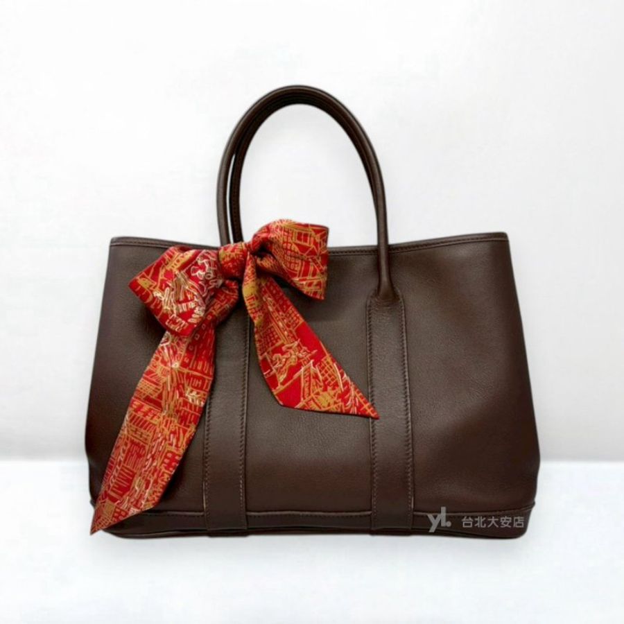A13282-HERMES 2006銀座限定版可可色Swift皮GP花園包30cm含絲巾-0