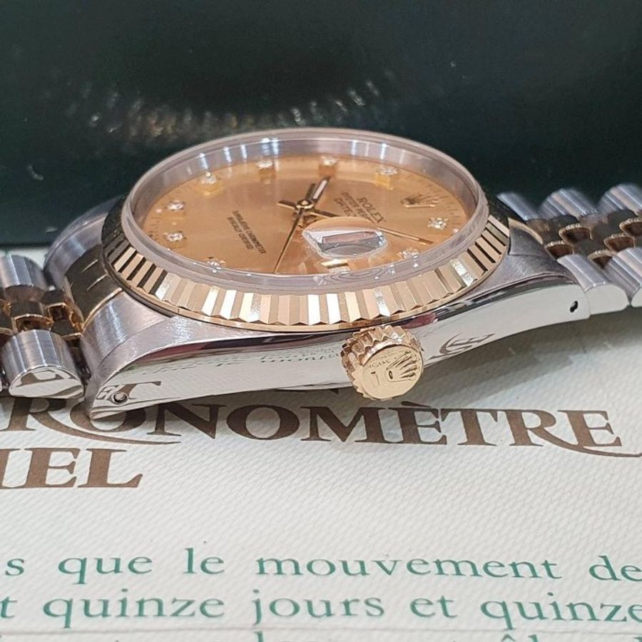 【大眾名錶】ROLEX勞力士 16233 Datejsut 半金蠔式 台灣公司貨 全配件 金色十鑽面盤 錶徑36mm 自動上鍊 B1298-8