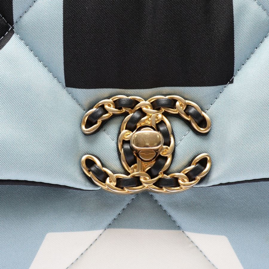 藍/白色 尼龍帆布 19 口蓋 兩用包 (無卡)【CHANEL 香奈兒】 AS1162-5
