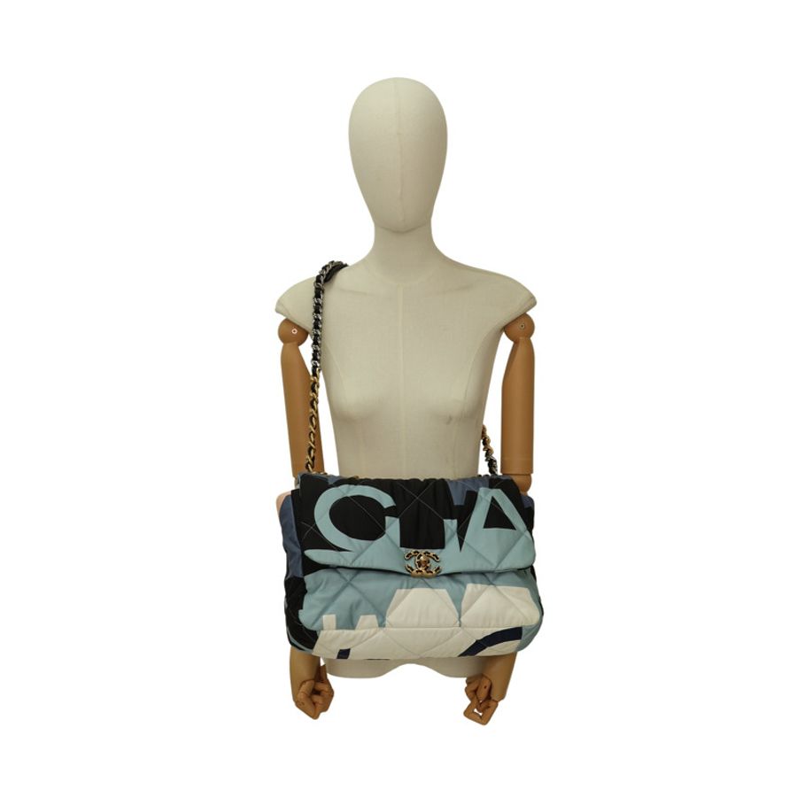 藍/白色 尼龍帆布 19 口蓋 兩用包 (無卡)【CHANEL 香奈兒】 AS1162-6