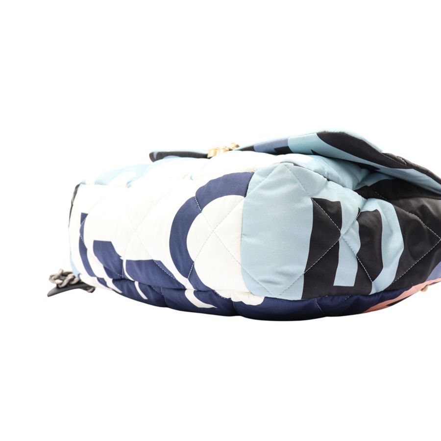 藍/白色 尼龍帆布 19 口蓋 兩用包 (無卡)【CHANEL 香奈兒】 AS1162-8