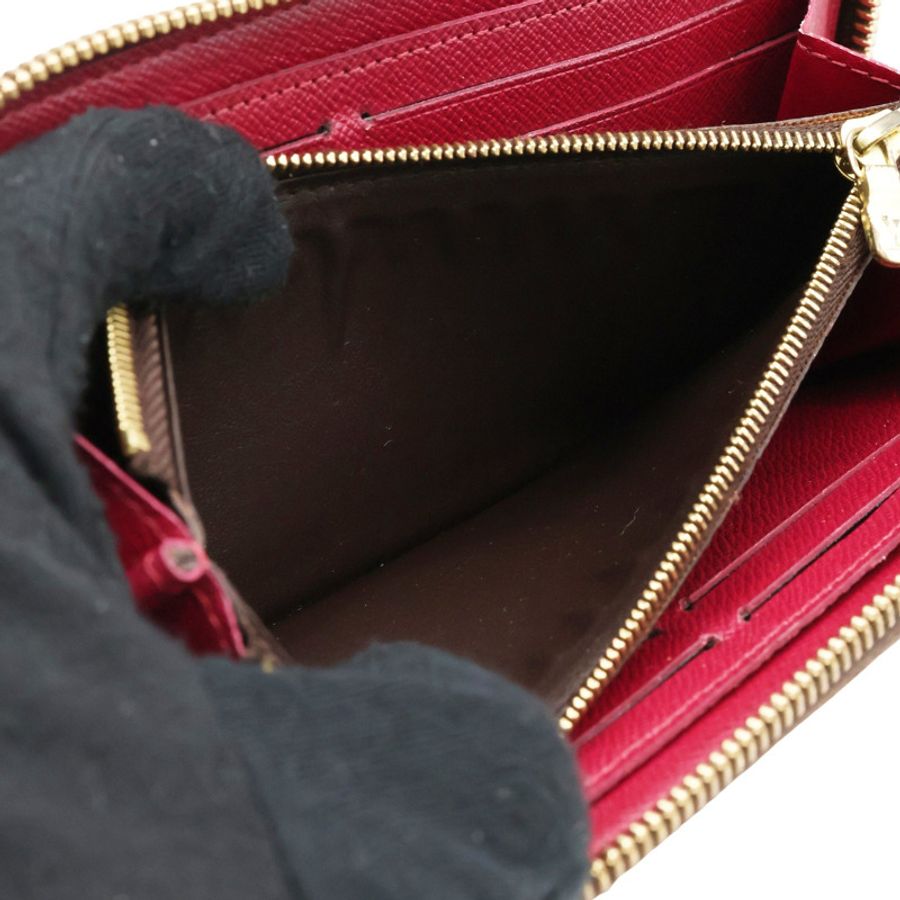 棕色/桃紅色 原花 帆布 Clemence 拉鍊長夾 【LOUIS VUITTON LV 路易威登】 M60742-9