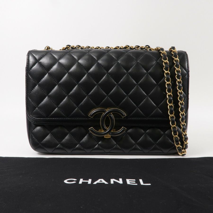 CHANEL 羊皮皮革CC Logo Flap鏈帶肩背袋-11